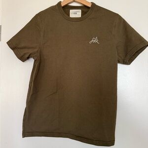 Folk Heavy Weight Embroidered Cotton Tee in Olive Green